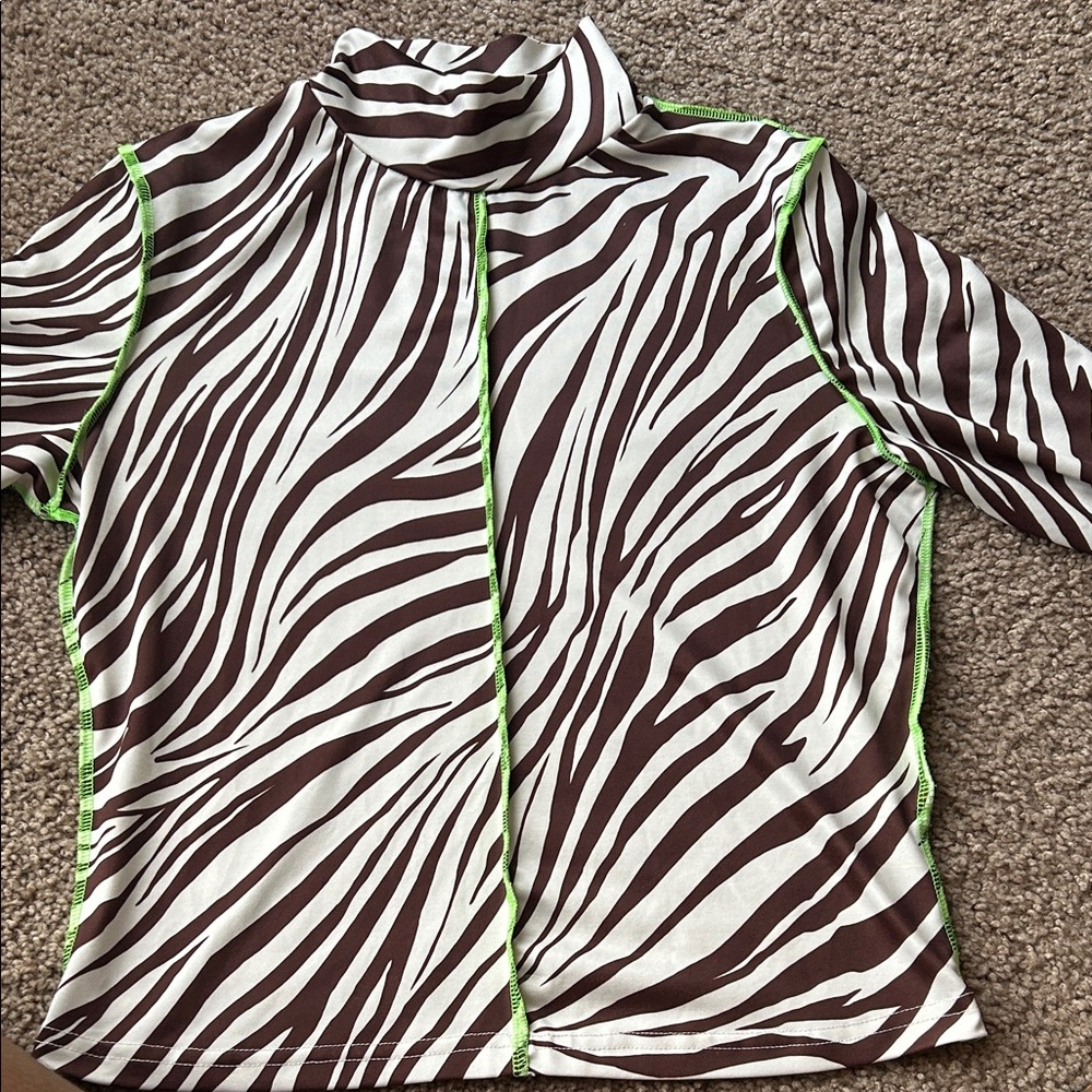 SHEIN Brown and White Zebra Print Long Sleeve Top